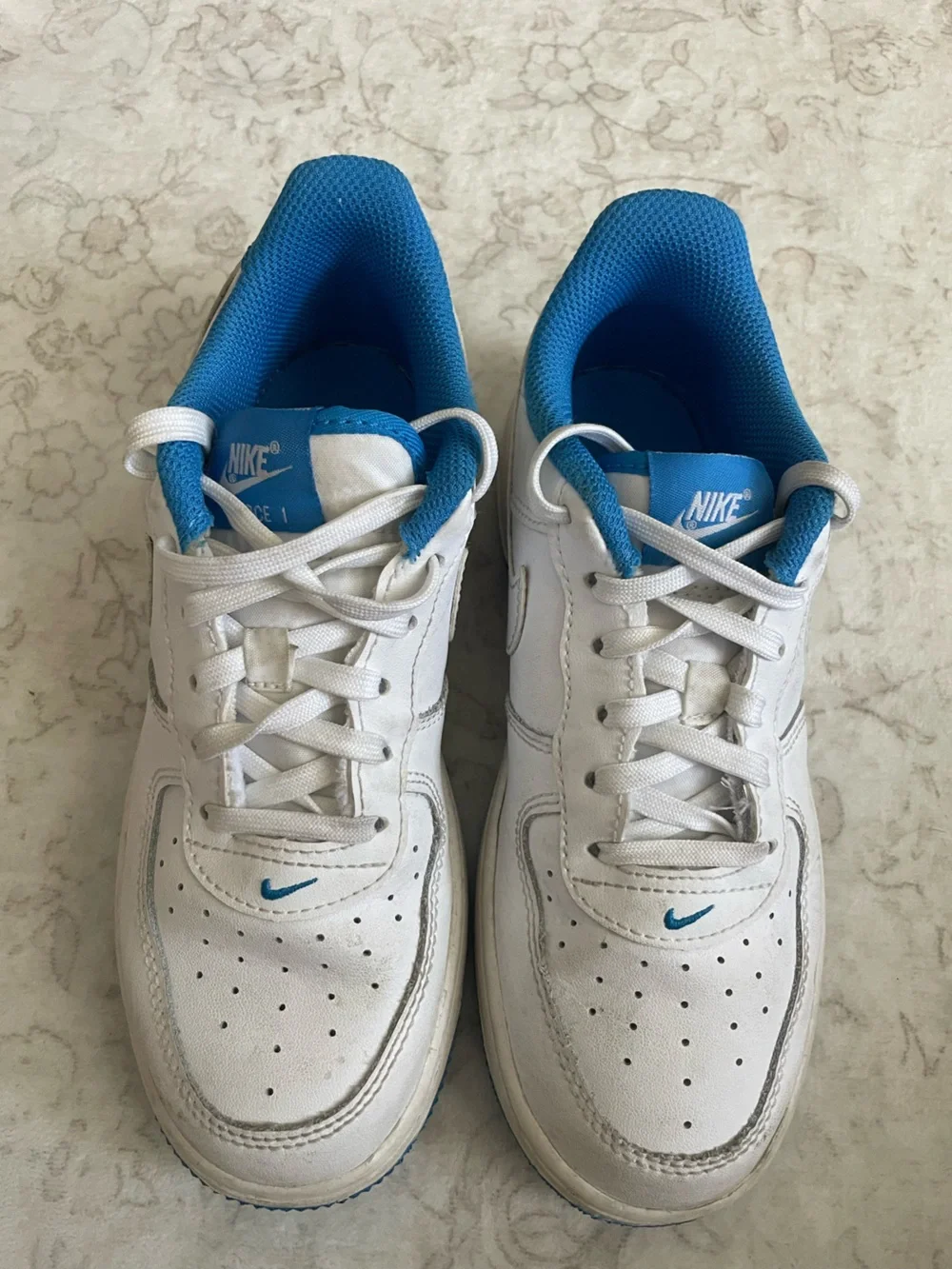 Nike Force 1 White and Light Blue Low-Top Sneakers